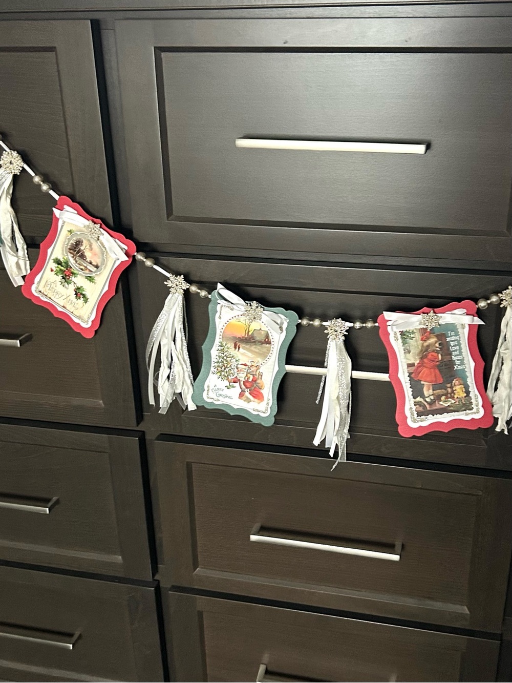 Christmas garland 1900s vintage repurposed holiday postcards